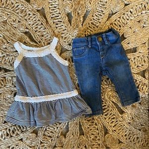 Baby Gap 3/6M outfit: blue jeans & white/navy striped top/dress